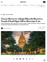 Texas Moves to Adopt Bitcoin Reserve, Needs Final Sign-Off to Become Law - Decrypt