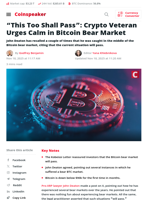 Crypto Veteran Urges Calm Amid Bitcoin Bear Market