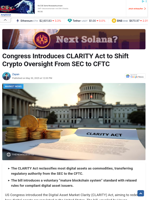Congress Introduces CLARITY Act to Shift Crypto Oversight From SEC to CFTC