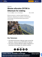 Bhutan allocates $970K in Ethereum for staking