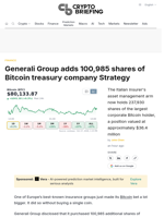 Generali Group adds 100,985 shares of Bitcoin treasury company Strategy