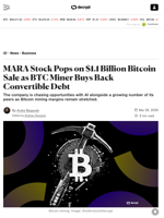 MARA Stock Pops on $1.1 Billion Bitcoin Sale as BTC Miner Buys Back Convertible Debt - Decrypt