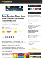 'Facing Deception': Bitcoin Dumps Below $75K as US-Iran Tensions Threaten to Escalate