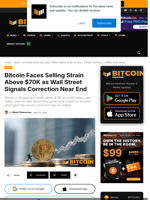 Bitcoin Faces Selling Above $70K, Wall Street Looks Bullish
