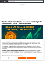 Major BTC Announcement Tomorrow, Says Tether CEO. Will Bitcoin Hyper Rally?