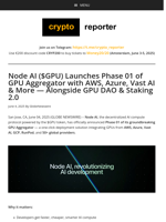 Node AI ($GPU) Launches Phase 01 of GPU Aggregator with AWS, Azure, Vast AI & More — Alongside GPU DAO & Staking 2.0