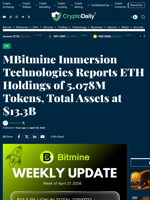 MBitmine Immersion Technologies Reports ETH Holdings of 5.078M Tokens, Total Assets at $13.3B - Crypto Daily