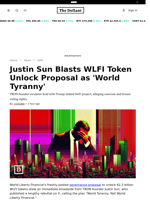 Justin Sun Blasts WLFI Token Unlock Proposal as 'World Tyranny'  - 