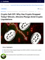 Crypto Sell-Off: Why Has Crypto Dropped Today? Bitcoin, Altcoins Plunge Amid Crypto Liquidations 