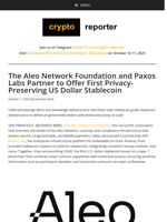 The Aleo Network Foundation and Paxos Labs Partner to Offer First Privacy-Preserving US Dollar Stablecoin