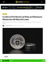 $11B in ETH Shorts at Risk as Ethereum Reserves Hit Record Lows - CoinCentral
