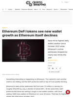 Ethereum DeFi tokens see new wallet growth as Ethereum itself declines