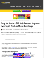 Pump.fun Shatters $1B Daily Revenue, Surpasses Hyperliquid, Circle as Meme Coins Surge