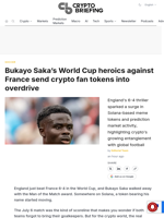 Bukayo Saka's World Cup heroics against France send crypto fan tokens into overdrive