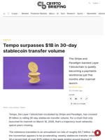Tempo surpasses $1B in 30-day stablecoin transfer volume