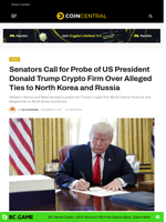 Senators Call for Probe of Trump Crypto Firm Over Alleged Ties to North Korea and Russia