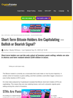 Short-Term Bitcoin Holders Are Capitulating — Bullish or Bearish Signal?