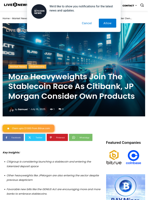 More Heavyweights Join The Stablecoin Race As Citibank, JP Morgan Consider Own Products | Live Bitcoin News