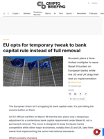EU opts for temporary tweak to bank capital rule instead of full removal