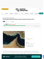 Iran declares Strait of Hormuz open, oil prices fall over 10%