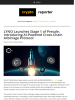 LYNO Launches Stage 1 of Presale, Introducing AI-Powered Cross-Chain Arbitrage Protocol