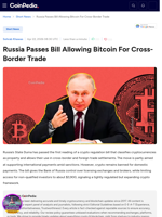 Russia Passes Bill Allowing Bitcoin For Cross-Border Trade