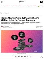 Helius Shares Pump 141% Amid $500 Million Raise for Solana Treasury - Decrypt