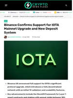 Binance Confirms Support for IOTA Mainnet Upgrade and New Deposit System - Crypto News Flash