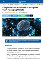 Ledger Bets on Hardware as AI Agents Start Managing Wallets - Crypto News Flash