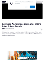 Coinbase Announces Listing for BNB's Aster Token: Details - U.Today