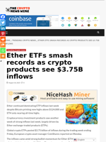 Ether ETFs smash records as crypto products see $3.75B inflows - The Crypto News Wire