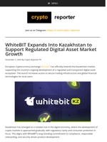 WhiteBIT Expands Into Kazakhstan to Support Regulated Digital Asset Market Growth