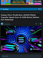 Solana Price Prediction: $836M Whale Transfer Spark $200 Retest