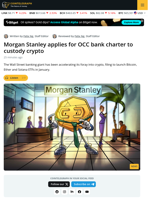 Morgan Stanley Applies US Bank Charter for Crypto Custody