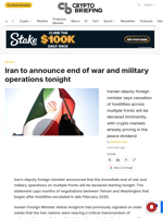 Iran to announce end of war and military operations tonight