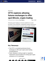 CFTC explores allowing futures exchanges to offer spot Bitcoin, crypto trading