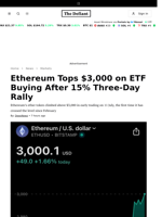 Ethereum Tops $3,000 on ETF Buying After 15% Three-Day Rally - 