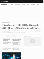 If You Invested $1,000 In Bitcoin In 2010 Here Is What It Is Worth Today