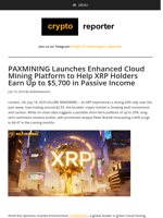 PAXMINING Launches Enhanced Cloud Mining Platform to Help XRP Holders Earn Up to $5,700 in Passive Income
