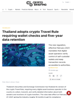 Thailand adopts crypto Travel Rule requiring wallet checks and five-year data retention
