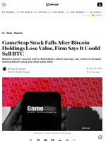 GameStop Stock Falls After Bitcoin Holdings Lose Value, Firm Says It Could Sell BTC - Decrypt