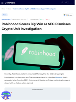 Robinhood Scores Big Win as SEC Dismisses Crypto Unit Investigation