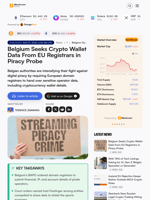Belgium Seeks Crypto Wallet Data From EU Registrars in Piracy Probe