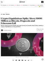 Crypto Liquidations Spike Above $800 Million as Bitcoin, Dogecoin and Ethereum Fall - Decrypt