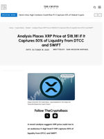 Analysis Places XRP Price at $18,181 if It Captures 50% of Liquidity from DTCC and SWIFT