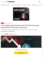 Live markets: bitcoin retreats under $72,000 as Strategy unloads BTC for first time in four years