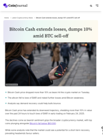 Bitcoin Cash extends losses, dumps 10% amid BTC sell-off - CoinJournal