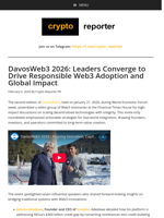DavosWeb3 2026: Leaders Converge to Drive Responsible Web3 Adoption and Global Impact