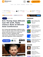 Eric Trump Says Bitcoin Can Hit $1M, Hails China’s Role at Bitcoin Asia Conference – Crypto News Bitcoin News
