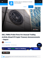SEC, FINRA Probe Crypto Treasury Firms For Unusual Trading